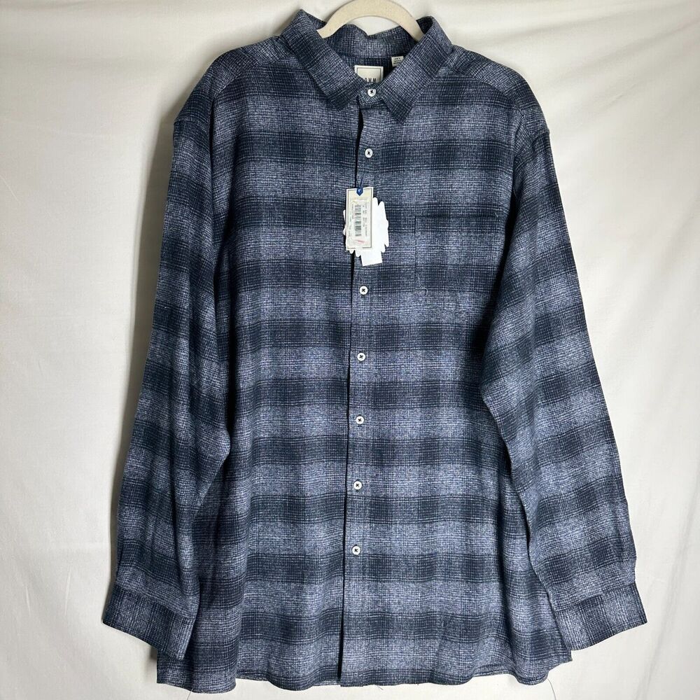 NWT ROWM Men Button Dow Shirt Size 2XT Tall Man Blue Plaid Long Sleeve Cotton